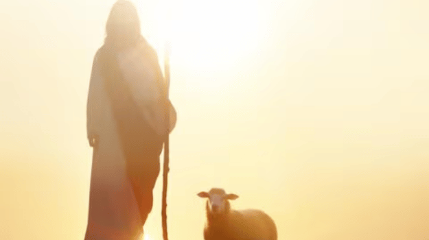 Shepherd with lamb